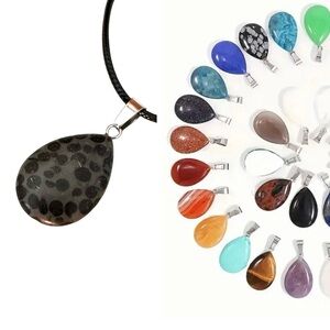 ⭐️ 5 for $25 Natural Stone Water Droplet Pendant Necklace on a Black Cord